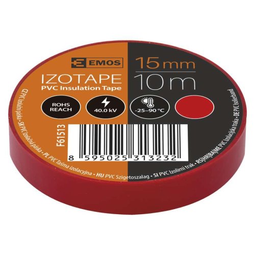 Tmely, lepící pásky, bužírky, kotvící materiál - Izolační páska PVC 15mm / 10m červená,  - foto 1