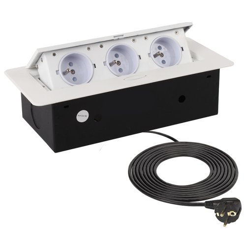 Nábytkové zásuvky, vypinače - Vestavná, výklopná zásuvka KOMBI-BOX 3x230V bílá, KOMB-BI-FR-3,0-M02 - foto 1