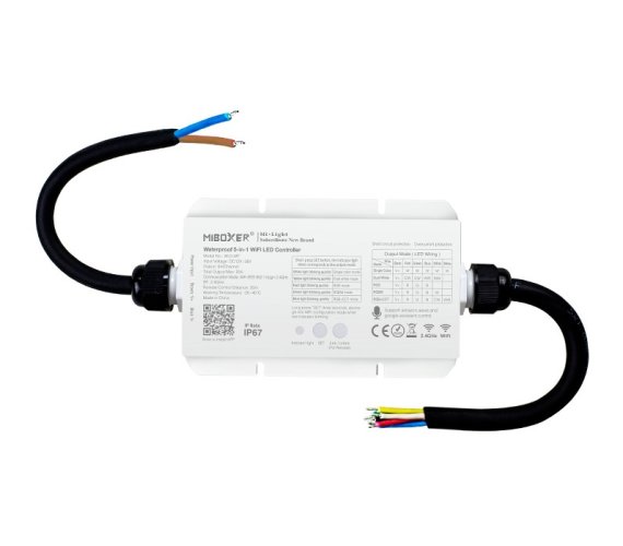 Voděodolné jednotky - Voděodolný IP67 LED přijímač 5v1 W+RGB+RGBW+CCT, (WiFi+2.4GHz), 12-36V, 20A, WL5-WP, Mi-Light - foto 1