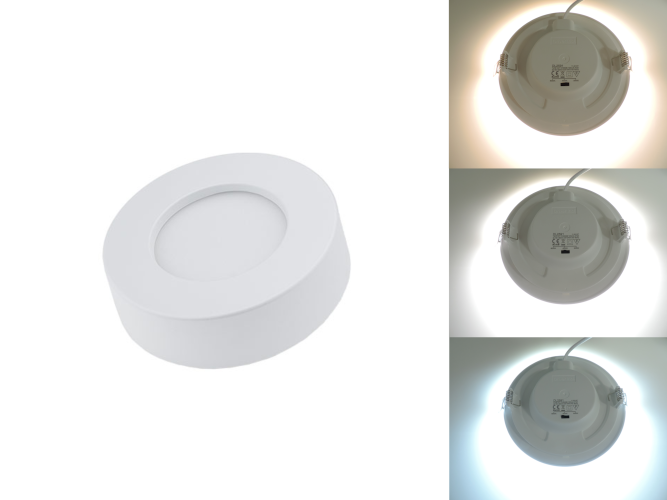 Speciální panely RGB, CCT, řízené - Kulatý přisazený 6W CCT LED panel, nastavení barvy 3000-6500K, 450Lm, 3 roky záruka - foto 1