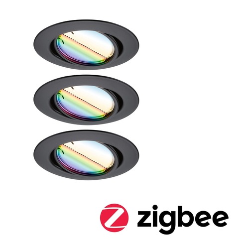 Kruhová - P 92468 LED vestavné svítidlo Smart Home Zigbee Base Coin základní sada výklopné kruhové 90mm 20° 3x4,9W 230V stmívatelné RGBW+ černá mat - PAULMANN - foto 1