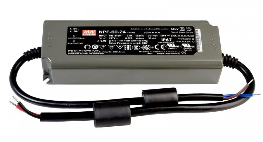 Stabilizované napětí - IMPR 872102 Meanwell napájení CV, NPF-60-24 konstantní napětí 0-2500 mA IP67 24V DC 60,00 W - DEKOLIGHT - foto 1