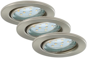 Kruhová - BRI 7225-032 3ks sada LED vestavné svítidlo, pr. 8,6 cm, 3 W, matný nikl - BRILONER