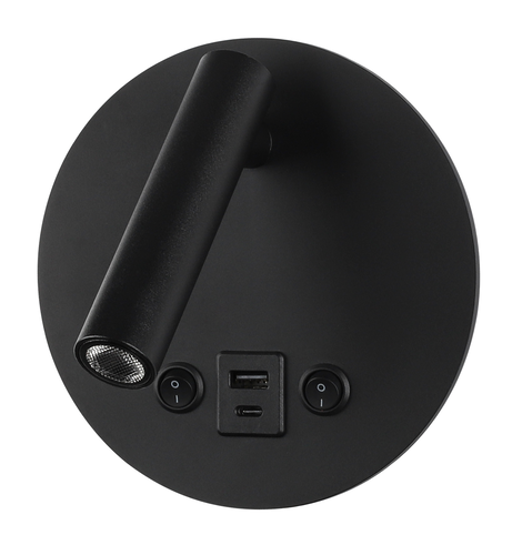 LED nástěnná svítidla Optonica - LED nástěnné svítidlo 8W s přepínačem ON/OFF + USB černá - foto 1