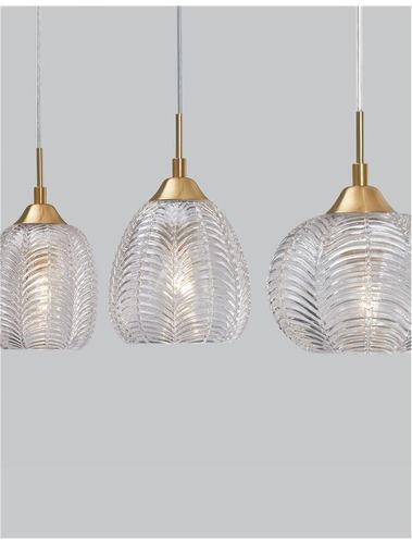 Podélná - NV 9191543 Závěsné svítidlo VARIO čiré sklo a saténový zlatý kov E27 3x12W 230V IP20 bez žárovky - NOVA LUCE - foto 1