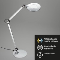 Stolní lampy pracovní - BRILO 7027-014 CCT LED stolní lampa na psací stůl, pr. 20 cm, 9 W, stříbrná - BRILO