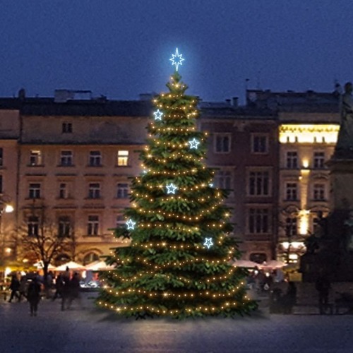 SADY na stromy - DLED TRS3025A LED světelná sada na stromy vysoké 9-11m, teplá bílá s ledově bílými dekory EFD11 - foto 1