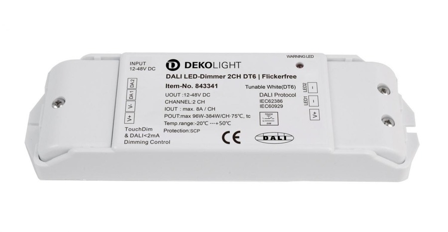 Ovladače a stmívače pro jednobarevné LED pásky - IMPR 843341 Deko-Light nízkonapěťový DALI stmívač (CV, DC) - DALI 2 PWM stmívač CV 2CH, 12-48V, 8A/kanál, DT - foto 1
