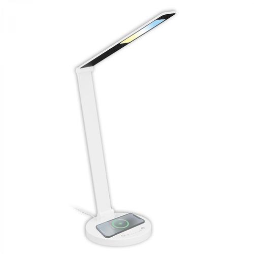 Stolní lampy pracovní - BRILO 7543016 Cuma LED lampa na psací stůl, bezdrátové nabíjení telefonu, stmívatelná, bílá - BRILO - foto 1