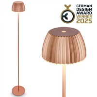Stojací lampy - BRILO 1238013 nabíjecí stojanová lampa Riffle - 124 cm, 4,2W, 400lm, bezdrátová, LED, stmívatelná, dotykový vypínač, měď - BRILO