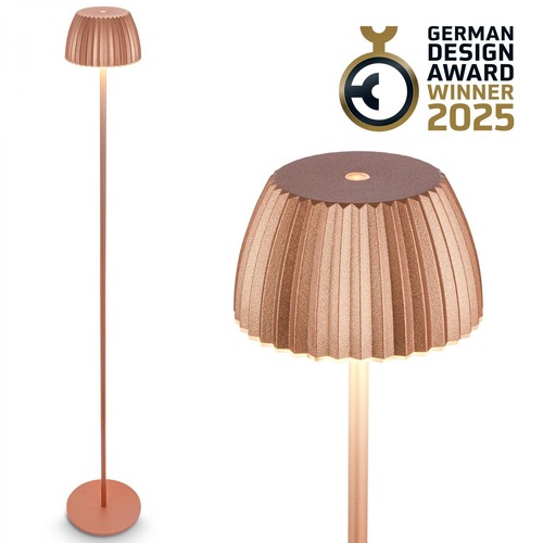 Stojací lampy - BRILO 1238013 nabíjecí stojanová lampa Riffle - 124 cm, 4,2W, 400lm, bezdrátová, LED, stmívatelná, dotykový vypínač, měď - BRILO - foto 1