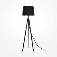 Stojací lampy - M Z177FL-01B Stojací lampa Calvin 60W černá kov/dřevo textilní stínidlo - MAYTONI