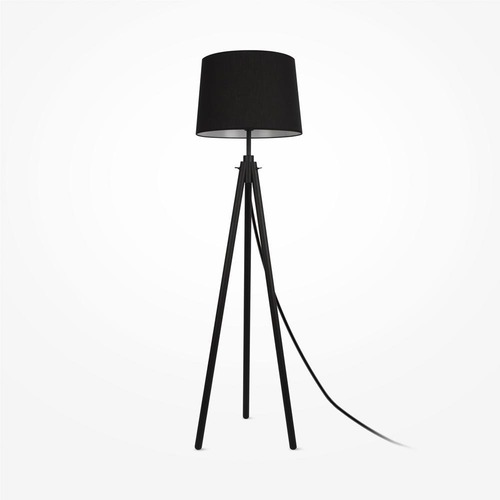 Stojací lampy - M Z177FL-01B Stojací lampa Calvin 60W černá kov/dřevo textilní stínidlo - MAYTONI - foto 1