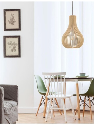 Kónická - NV 9138061 Závěsné svítidlo SOHO přírodní dřevo hnědý textilní kabel dřevěná rozeta E27 1x12W 230V IP20 bez žárovky - NOVA LUCE - foto 1