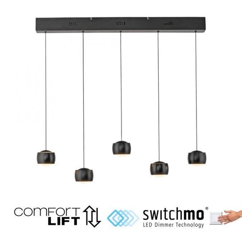 Vícečetná - LD 15262-18 LED závěsné svítidlo černé 5 ramenné nastavitelná výška do jídelny krokově stmívatelné 3000K - JUST LIGHT - foto 1