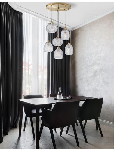 Vícečetná - NV 9191544 Závěsné svítidlo VARIO čiré sklo a saténový zlatý kov E27 6x12W 230V IP20 bez žárovky - NOVA LUCE - foto 1