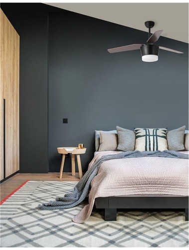 Ventilátory - NV 5260251 Stropní ventilátor se světlem MONSOON tělo z oceli matná černá a sklo 3ABS dřevěné listy LED 18W 3000K - NOVA LUCE - foto 1