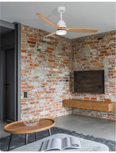 Ventilátory - NV 9952314 Stropní ventilátor se světlem NATURE matná bílá ocel a sklo dubové dřevo 5 rychlostí 25W LED - NOVA LUCE - foto 1