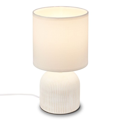 Stolní lampy dekorační - BRILO 7538016 Ino stolní lampička, látkové stínidlo, keramický podstavec, 15x28 cm (DxH), bílá - BRILO - foto 1