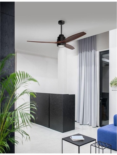 Ventilátory - NV 5231401 Stropní ventilátor se světlem SABAL tělo z oceli matná černá a sklo 3ABS dřevěné listy 12W 3000K - NOVA LUCE - foto 1