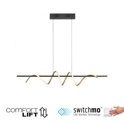 Podélná - LD 19113-68 EMANDA LED závěsné svítidlo černé mosaz nastavitelná výška Comfort Lift krokově stmívatelné 3000K - JUST LIGHT - foto 1