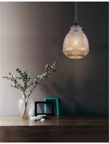 Dekorativní - NV 8381443 Závěsné svítidlo TOULON jantarové sklo tmavě hnědá základna a řetěz E27 1x12W IP20 bez žárovky - NOVA LUCE - foto 1