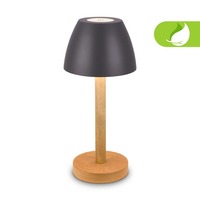 Stolní lampy dekorační - BRILO 7661015 Serina Wood stolní lampa - 2,5W, 200lm, bezdrátová, LED, dotykový vypínač, IP44, stmívatelná, antracit/dřevo - BRILO