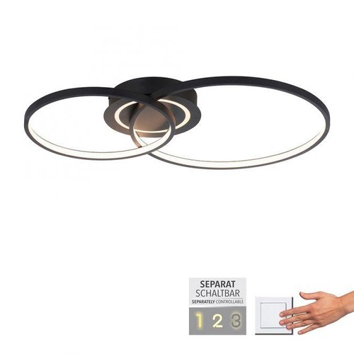 Kruhová - LD 14540-18 ASMINA LED stropní svítidlo černá otočné světelné kruhy samostatně vypínatelné 3000K - LEUCHTEN DIREKT / JUST LIGHT - foto 1