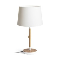 Stolní lampy dekorační - RED R14039 KEITH/AMBITUS 30 stolní s USB Polycotton bílá/buk 230V E27 11W - RED - DESIGN RENDL