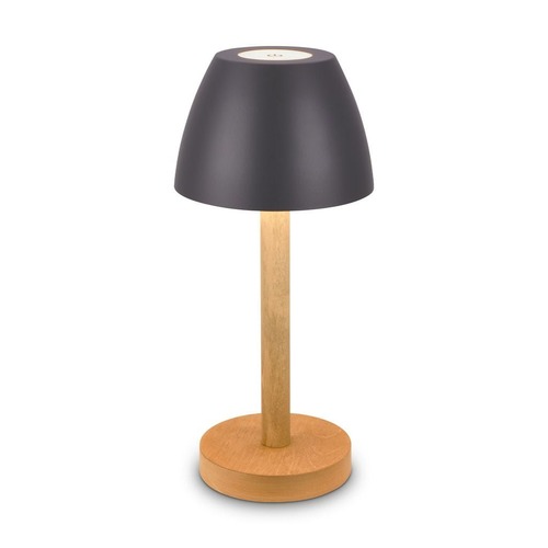Stolní lampy dekorační - BRILO 7661015 Serina Wood stolní lampa - 2,5W, 200lm, bezdrátová, LED, dotykový vypínač, IP44, stmívatelná, antracit/dřevo - BRILO - foto 1