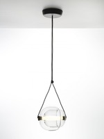 Dekorativní - BRO PC00937_010 Capsula, závěsné svítidlo, vnější čiré + vnitřní fialové sklo / černý kov / černý kabel 7,5W LED 2700K, šířka 29,5cm - BROKIS A