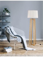Stojací lampy - NV 60202 Stojací lampa ALMA přírodní dřevo bílé stínidlo černý kabel E27 1x12W bez žárovky - NOVA LUCE