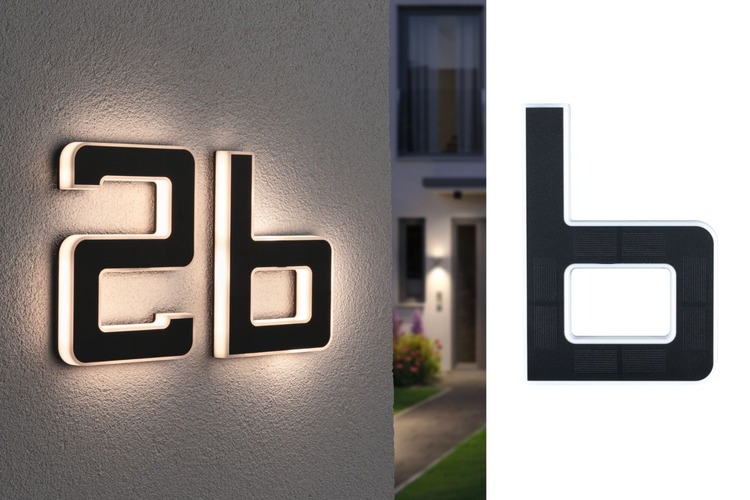 Nástěnná - P 94651 Solární LED domovní číslo a svítidlo písmeno B vč. vyměnitelné nabíjecí baterie IP44 3000K černá - PAULMANN - foto 1