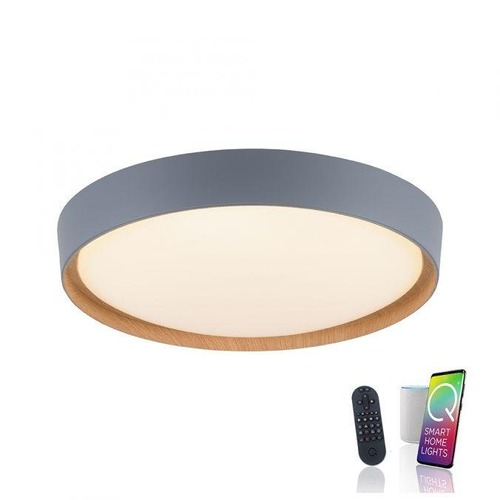 Kruhová - PN 6118-15 Q-EMILIA Stropní svítidlo Smart Home šedá, imitace dřeva, stmívatelné ZigBee 2700-5000K - PAUL NEUHAUS - foto 1