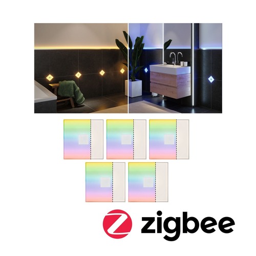 Zapuštěná - P 78413 LumiTiles LED dlaždice čtvercová 5ks sada IP44 100x10mm 230/12V 5x0,75W stmívatelné 2700K bílá umělá hmota/hliník - PAULMANN - foto 1