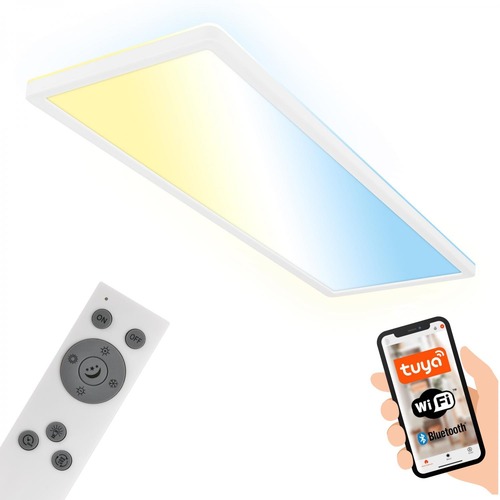 Hranatá - BRILO 7529016 Tava LED stropní svítidlo, Smart, ovládání hlasem nebo v aplikaci, dálkové ovládání, bílé - BRILO - foto 1