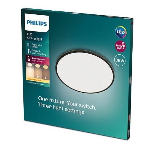 Kruhová - PH 8719514327160 LED Stropní přisazené svítidlo Philips Superslim CL550 8719514327160 36W 3600lm 2700K IP20 55cm černé, 3-krokové stmívání - PHILIPS (929002667301) - foto 1