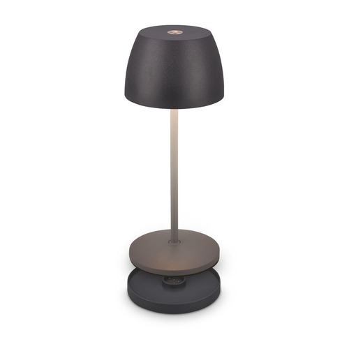 Stolní lampy dekorační - BRILO 7504015 Serina Mini LED stolní lampička bezdrátová IP44, stmívatelné, s nabíjecí základnou, antracit - BRILO - foto 1