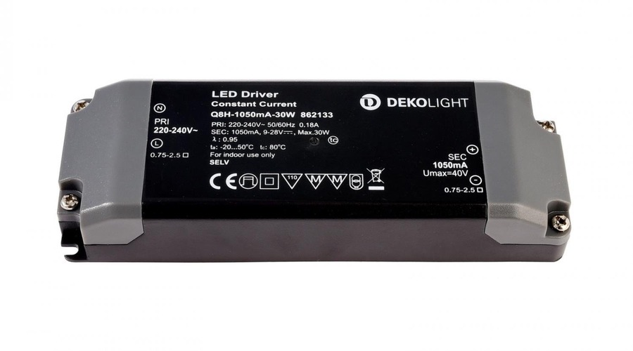 Stabilizovaný proud - IMPR 862133 Deko-Light napájení BASIC Q8H-1050mA/30W konstantní proud 1050 mA IP20 9-28V DC 30W - foto 1