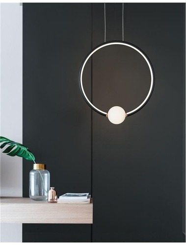 Kruhová - NV 9820605 Závěsné svítidlo CELIA stmívatelné černý hliník opálové sklo LED 25.6W 230V 3000K IP20 stmívatelné - NOVA LUCE - foto 1