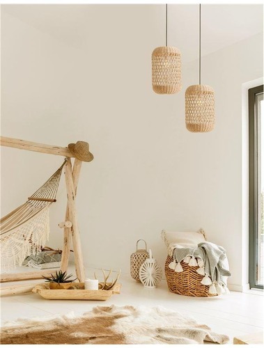 Válec - NV 9587161 Závěsné svítidlo AURORA přírodní ratan černý kabel E27 1x12W IP20 bez žárovky - NOVA LUCE - foto 1