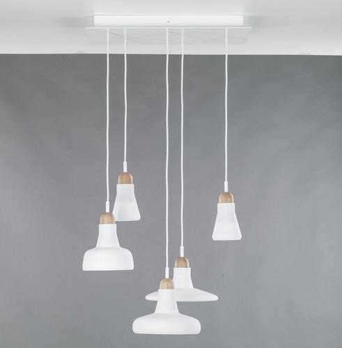 Vícečetná - BRO PC00931_034 Shadows set rectangular small, závěsné svítidlo, ručně foukané sklo, matná bílá / surový dub / bílý kabel, 5x5W LED, 60x36cm - BROKIS A - foto 1