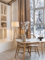 Stojací lampy - NV 9050165 Stojací lampa LE ROY bílé stínidlo přírodní dřevěná základna E27 1x12W 230V IP20 bez žárovky - NOVA LUCE