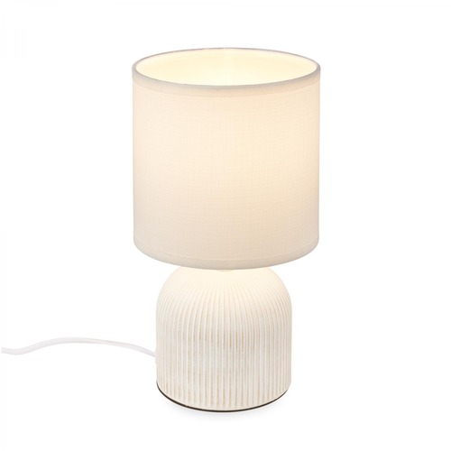 Stolní lampy dekorační - BRILO 7538016 Ino stolní lampička, látkové stínidlo, keramický podstavec, 15x28 cm (DxH), bílá - BRILO - foto 1