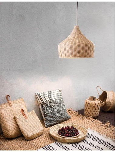 Polokoule - NV 9594341 Závěsné svítidlo MIA přírodní ratan a dřevo černý kabel E27 1x12W IP20 bez žárovky - NOVA LUCE - foto 1