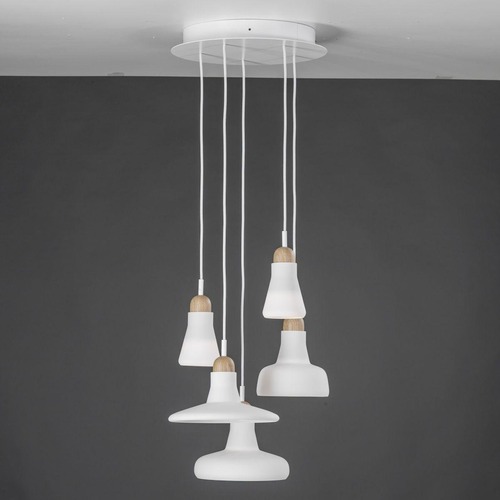 Vícečetná - BRO PC00929_039 Shadows set ring canopy, závěsné svítidlo, ručně foukané sklo, bílá / voskovaný dub / bílý kabel, 5x5W LED 2700K dim, prům. 40cm - BROKIS A - foto 1