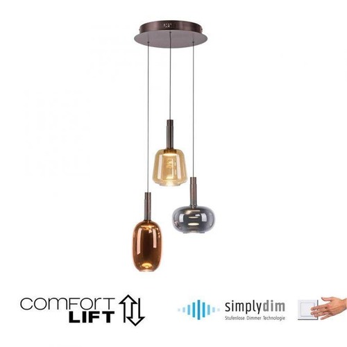 Dekorativní - PN 2679-70 IRIDES LED závěsné svítidlo 3 ramenné nastavitelná výška Comfort Lift paměťová funkce SimplyDim 3000K - PAUL NEUHAUS - foto 1