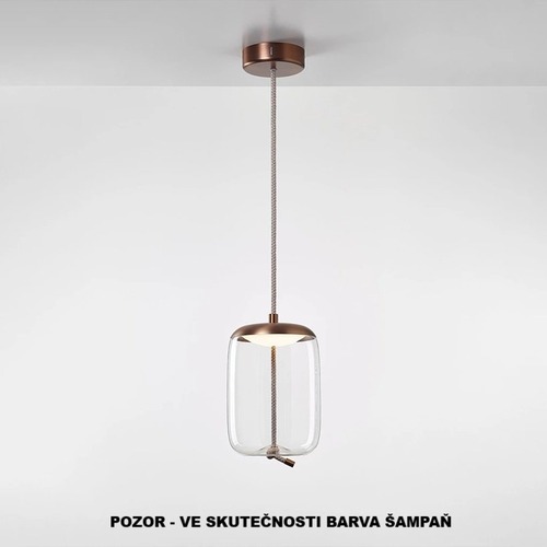 Subtilní - BRO PC01034_093 Závěsné svítidlo KNOT SMALL CILINDRO transparentní sklo / monturA + baldachýn broušená champagne lak / provaz - přírodní - BROKIS A
 - BROKIS - foto 1