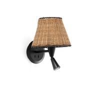 Dekorativní - FARO 64309-71 SUMBA černá/ratan nástěnná lampa se čtecí lampičkou - FARO