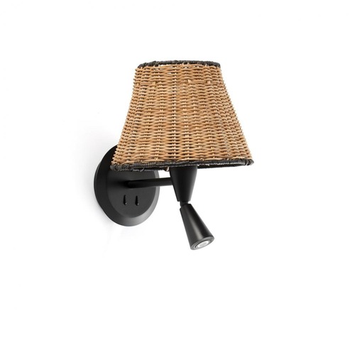 Dekorativní - FARO 64309-71 SUMBA černá/ratan nástěnná lampa se čtecí lampičkou - FARO - foto 1